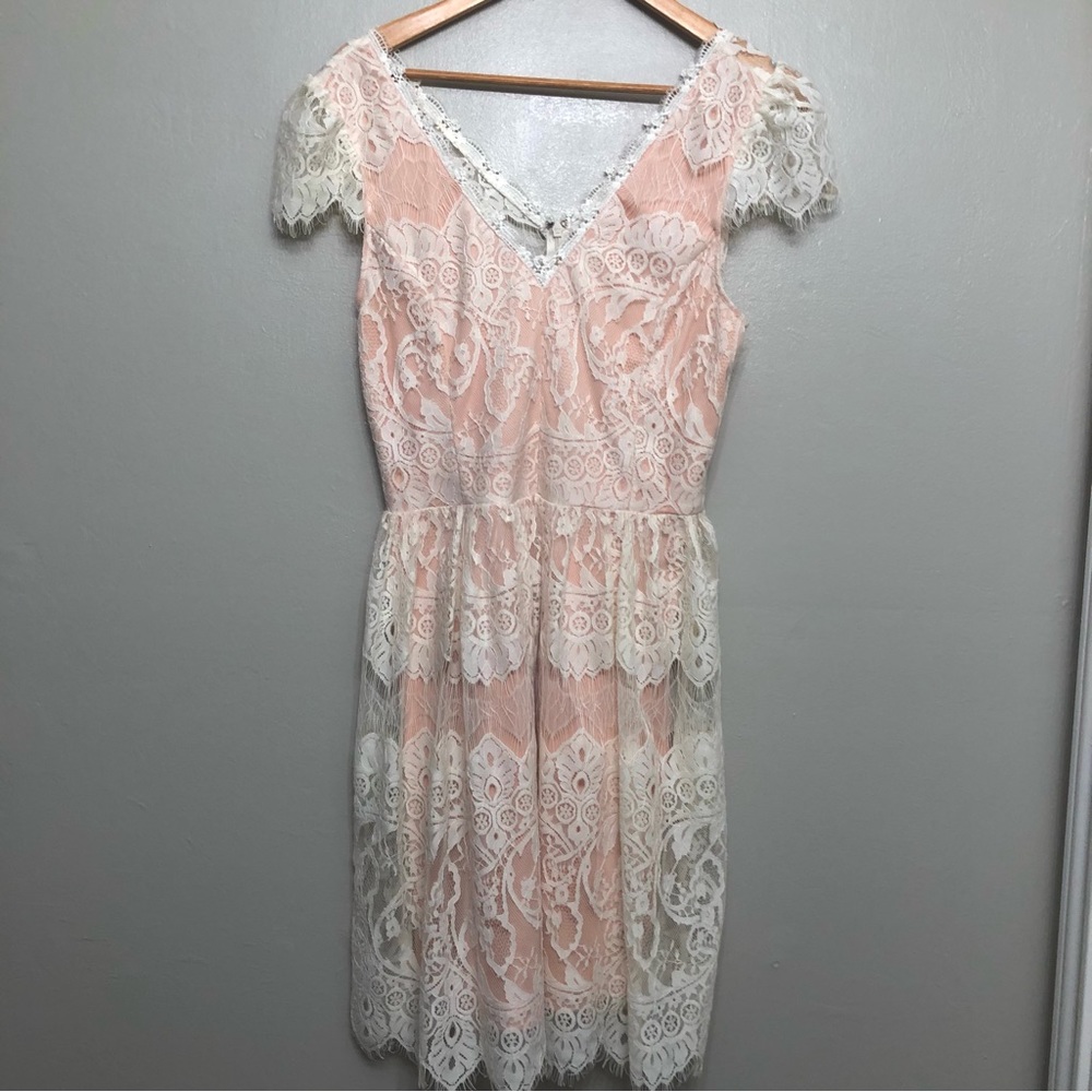 Soieblu White Nude Lace Overlay Dress